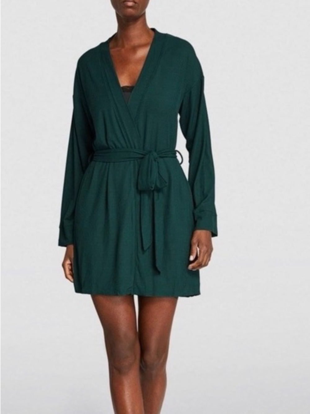 SKIMS Soft Lounge Short Robe Cypress Green Ribbed Modal Wrap Mini | Size Small